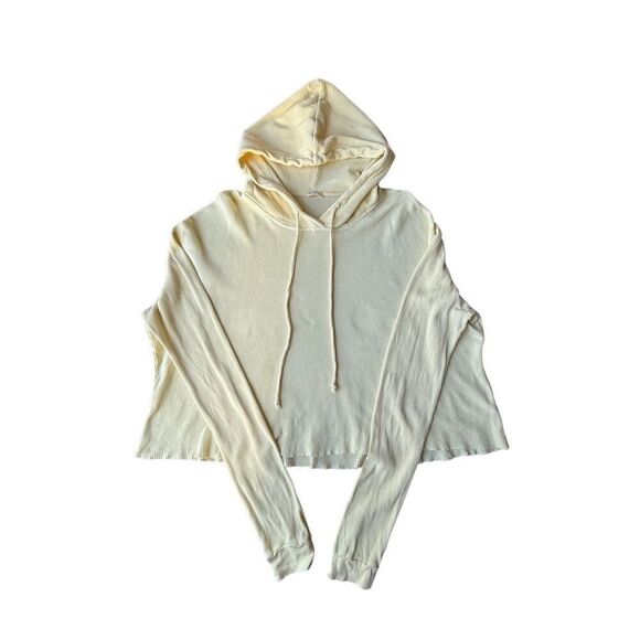 Brandy Melville John Galt Buttery Yellow Waffle Knit Thermal Hoodie - Picture 4 of 7